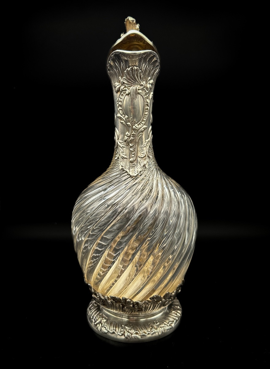 Carafe torsadée en cristal taillé et argent massif 950 millièmes, Tétard Frères, Paris, fin XIX-photo-2