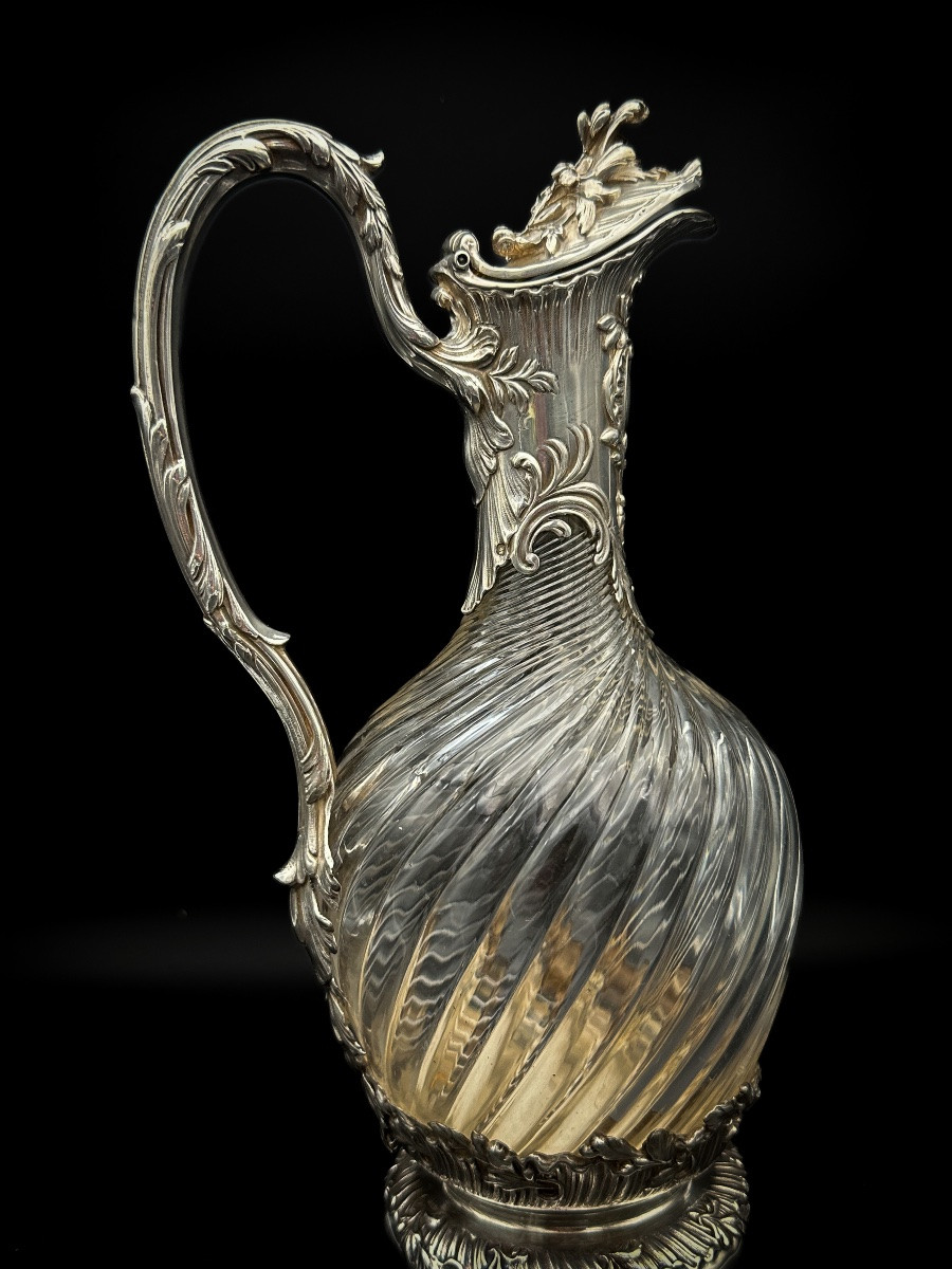 Carafe torsadée en cristal taillé et argent massif 950 millièmes, Tétard Frères, Paris, fin XIX-photo-2