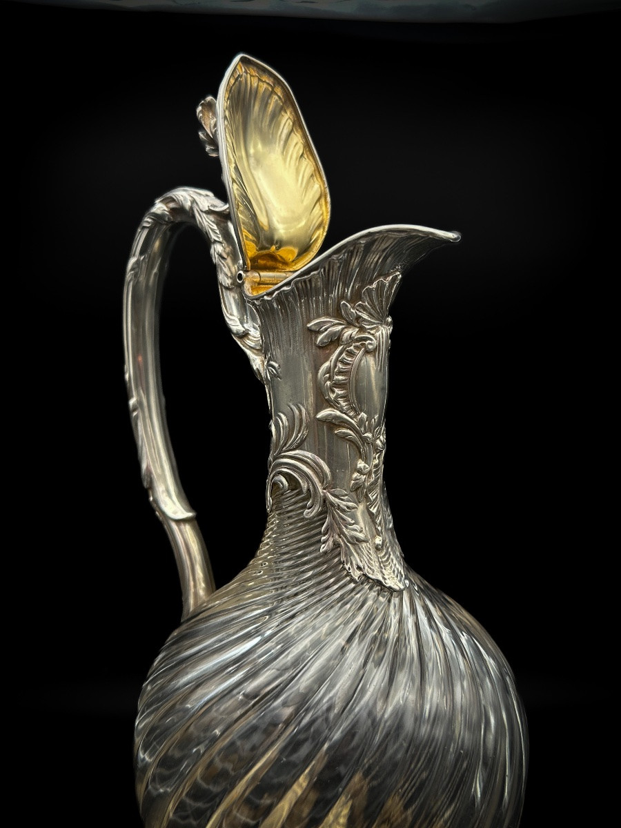 Carafe torsadée en cristal taillé et argent massif 950 millièmes, Tétard Frères, Paris, fin XIX-photo-4