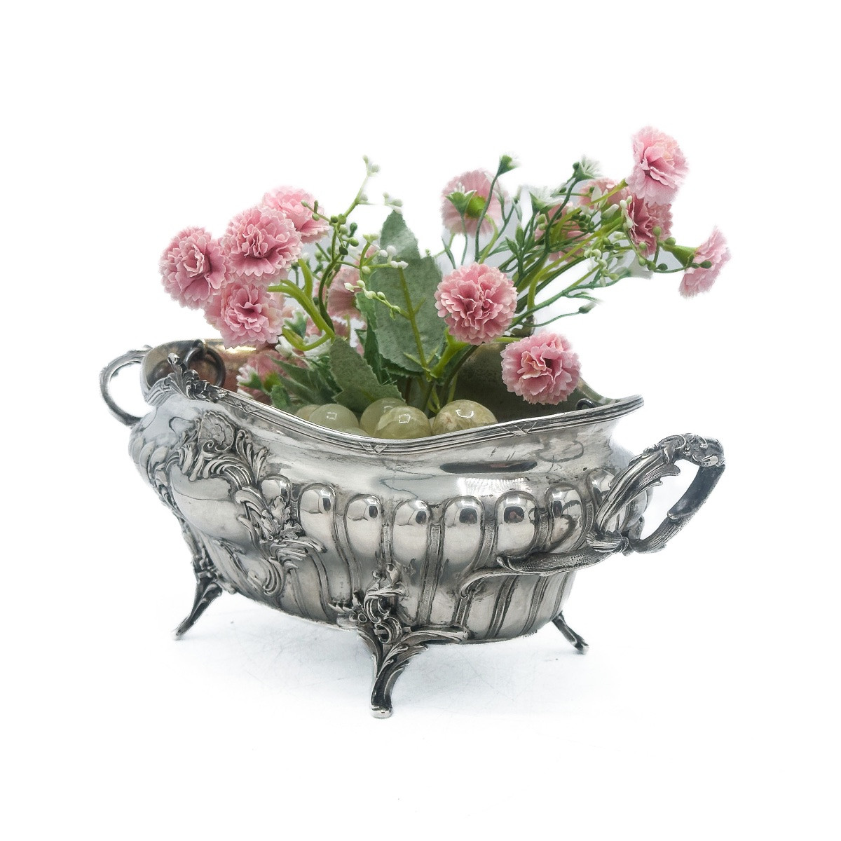 Jardinière Rocaille en argent massif 800, Allemagne – Bruckmann & Söhne, fin XIXᵉ siècle -photo-3