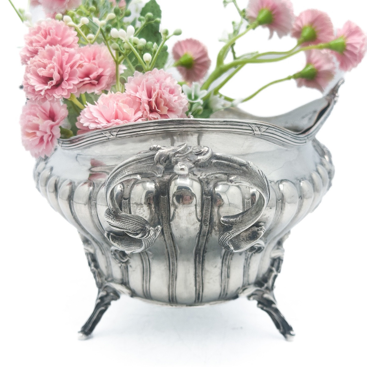 Jardinière Rocaille en argent massif 800, Allemagne – Bruckmann & Söhne, fin XIXᵉ siècle -photo-4