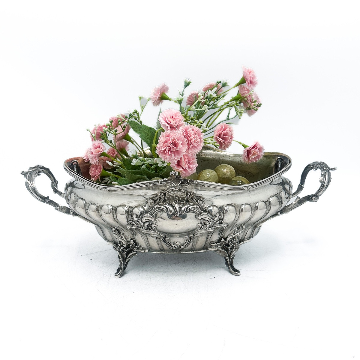 Jardinière Rocaille en argent massif 800, Allemagne – Bruckmann & Söhne, fin XIXᵉ siècle 