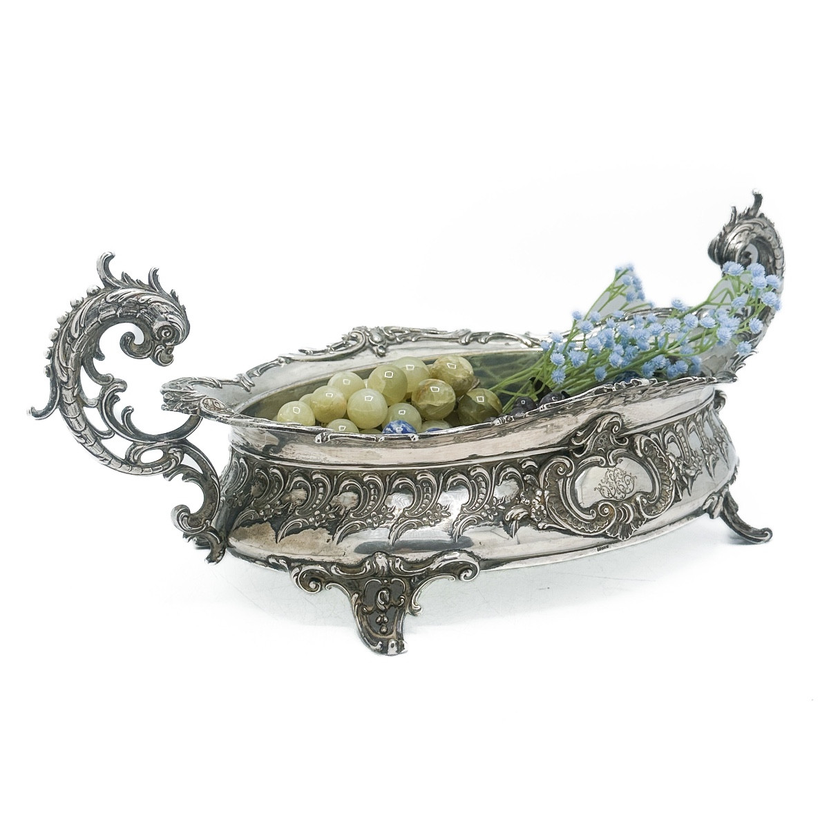 Rocaille Style Solid Silver Jardinière, Germany, Brückmann & Sohn, Circa 1880  