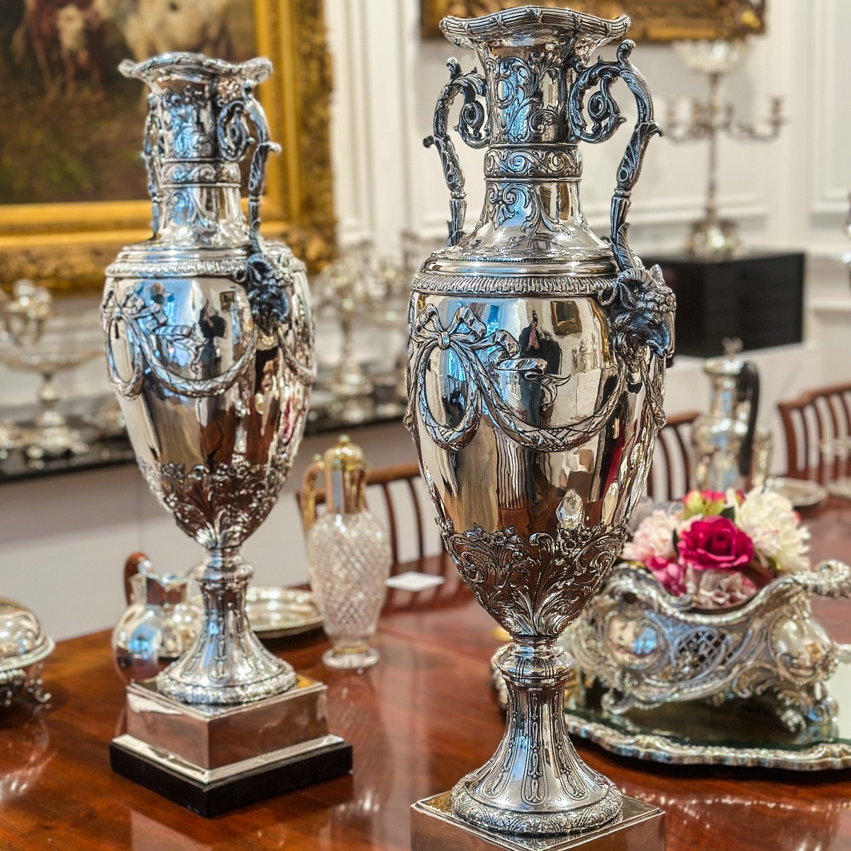 Paire de vases ornementaux en argent massif 800 millièmes, Georg Roth & Co., Hanau, vers 1890  -photo-3
