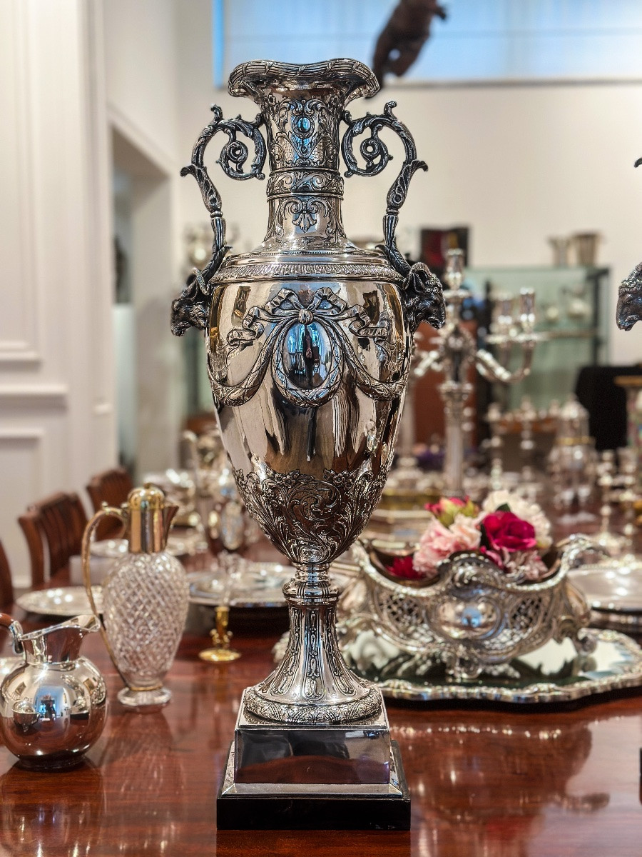 Paire de vases ornementaux en argent massif 800 millièmes, Georg Roth & Co., Hanau, vers 1890  -photo-4