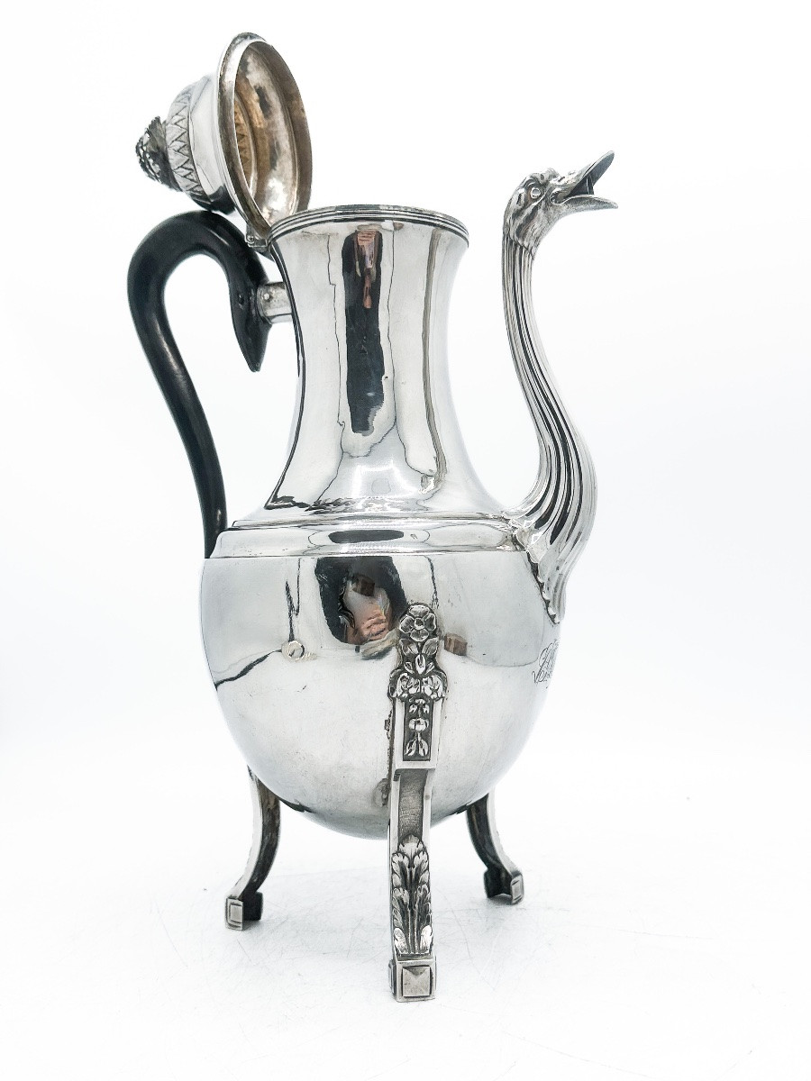 Large Zoomorphic Tripod Coffee Pot With Swan Neck – Solid Silver – Ghent, 1789 – Goldsmith Dupré -photo-2