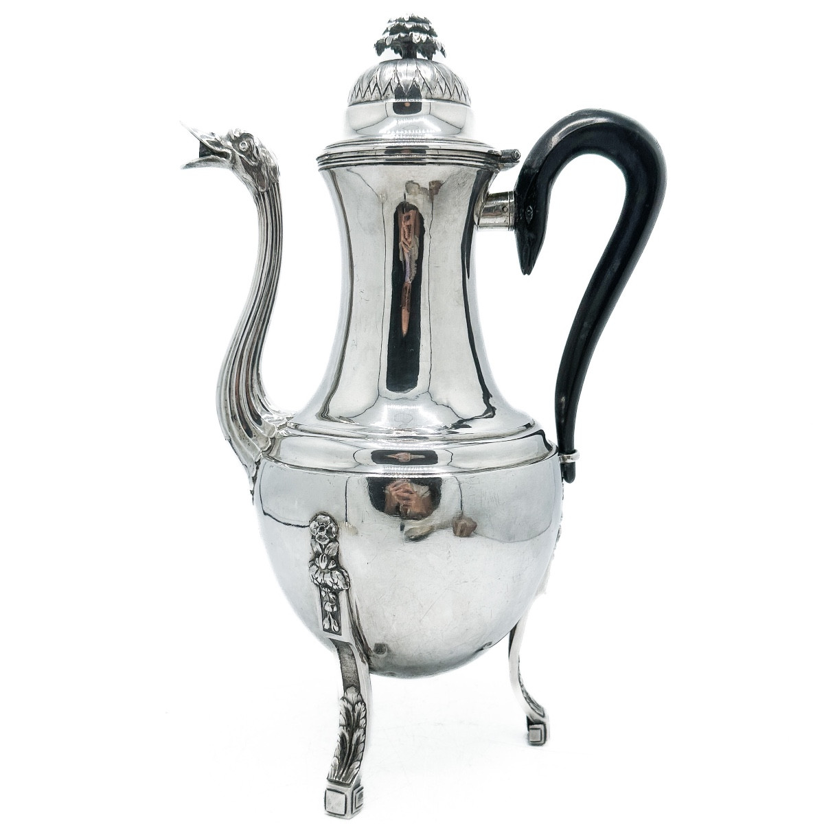 Large Zoomorphic Tripod Coffee Pot With Swan Neck – Solid Silver – Ghent, 1789 – Goldsmith Dupré 