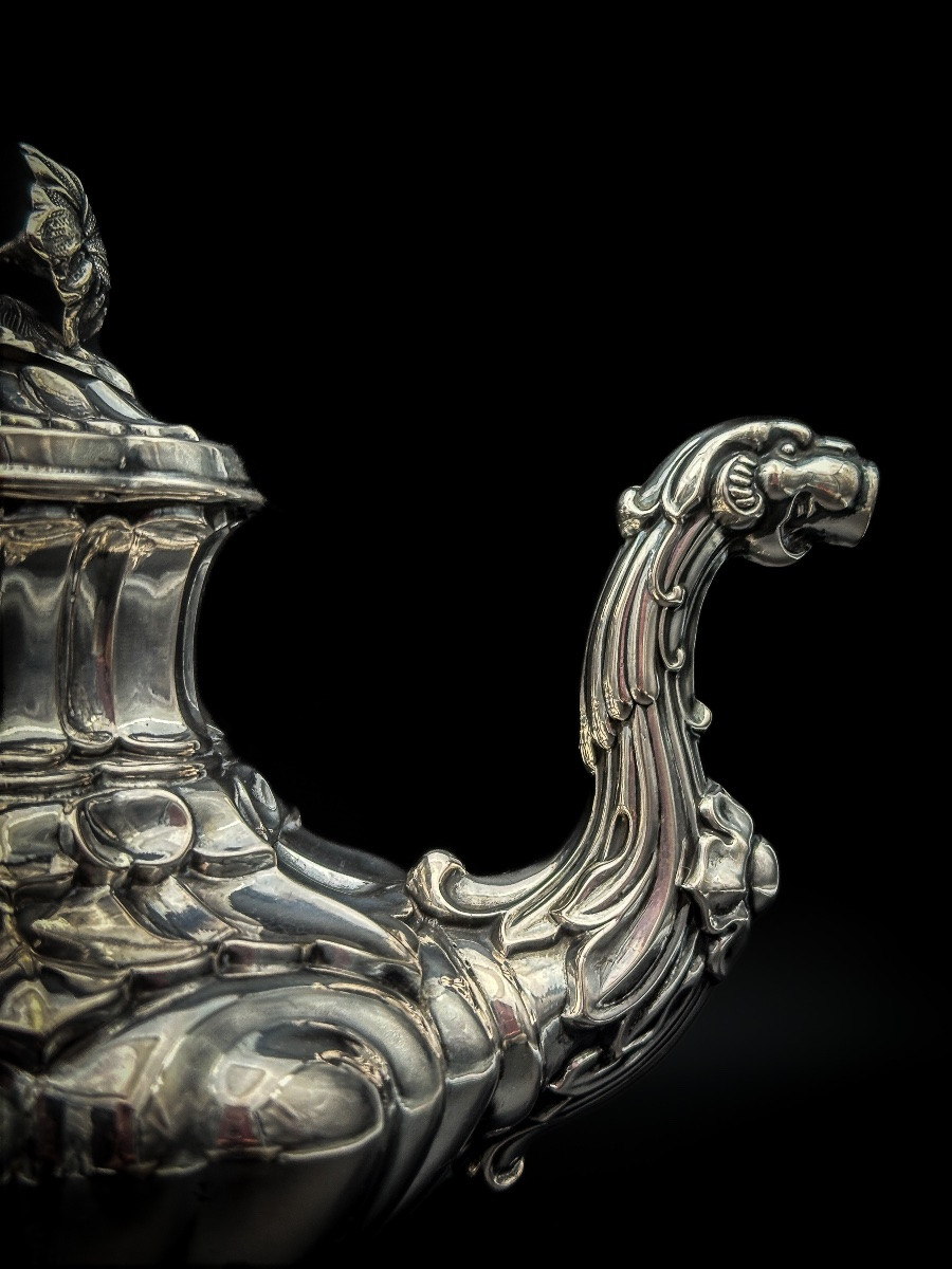 Zoomorphic Teapot In Solid Silver, Austria-hungary, Late 19th Century  -photo-4