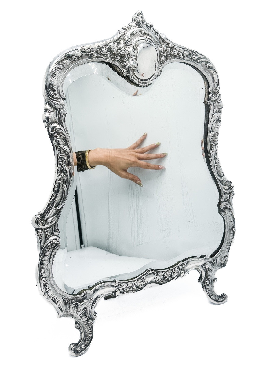  ⸻  Grand miroir de toilette en argent massif – Delheid, Bruxelles, vers 1880  