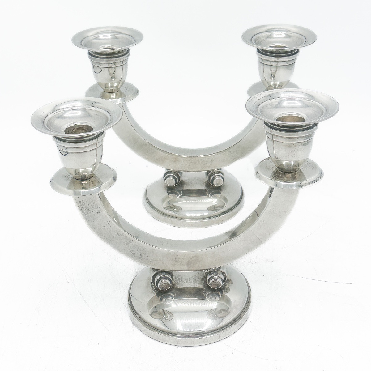 Pair Of Solid Silver Candelabras, Art Deco, Riesler For Delheid, Elegante -photo-2