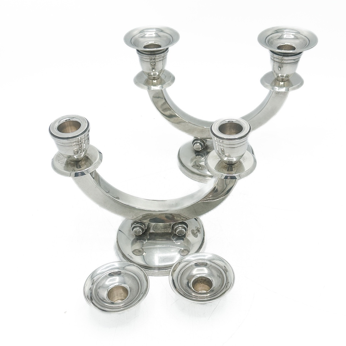 Pair Of Solid Silver Candelabras, Art Deco, Riesler For Delheid, Elegante -photo-1