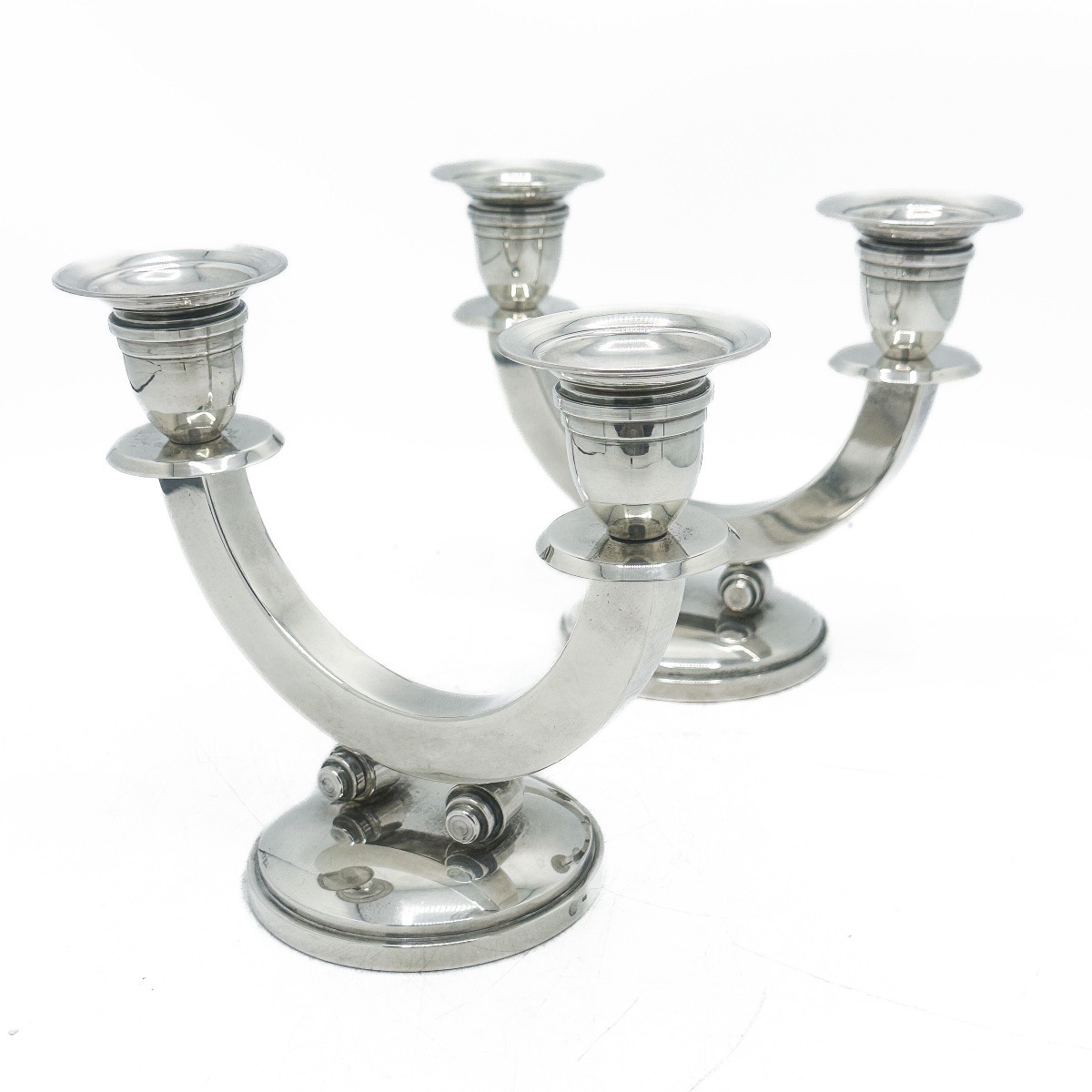 Pair Of Solid Silver Candelabras, Art Deco, Riesler For Delheid, Elegante -photo-3