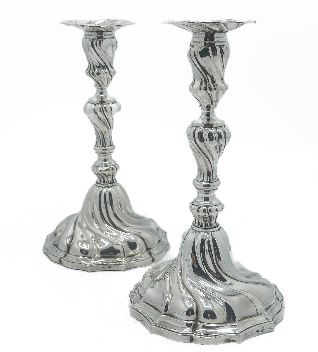 Pair Of Twisted Candlesticks In 800 ‰ Silver, Goldsmith Delheid, 19th Century  -photo-3