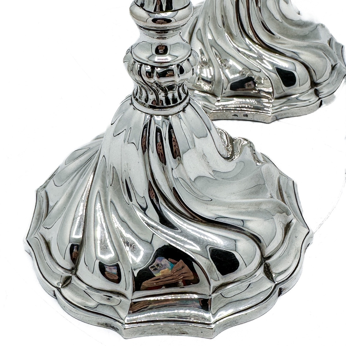 Pair Of Twisted Candlesticks In 800 ‰ Silver, Goldsmith Delheid, 19th Century  -photo-2