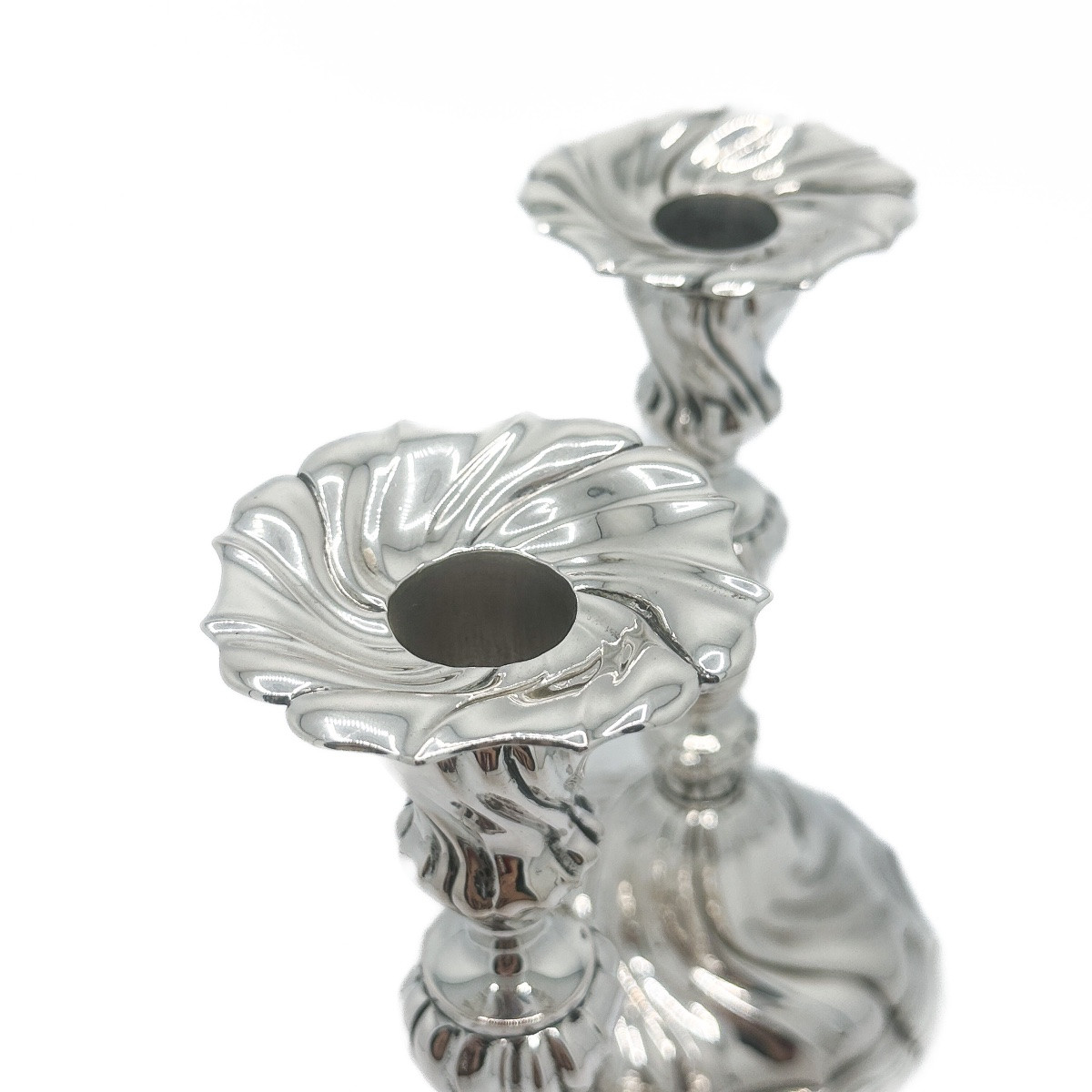 Pair Of Twisted Candlesticks In 800 ‰ Silver, Goldsmith Delheid, 19th Century  -photo-3