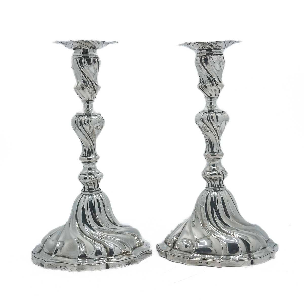 Pair Of Twisted Candlesticks In 800 ‰ Silver, Goldsmith Delheid, 19th Century  -photo-4