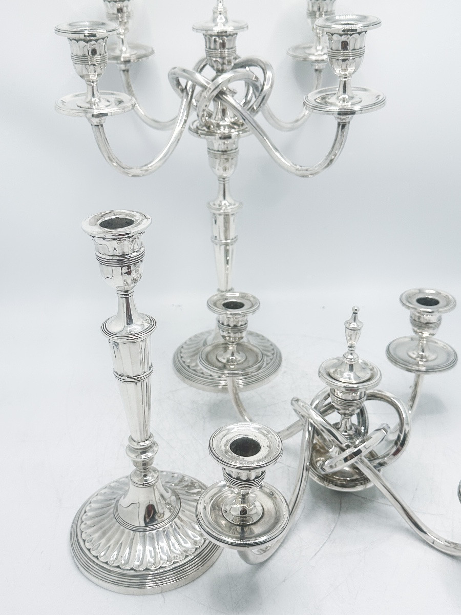 Pair Of Five-light Candelabra In Solid 934 Thousandths Silver, Porto, Early 20th Century -photo-3