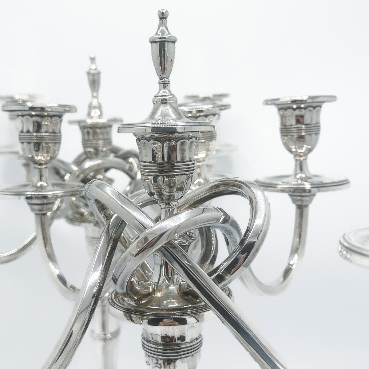 Pair Of Five-light Candelabra In Solid 934 Thousandths Silver, Porto, Early 20th Century -photo-4