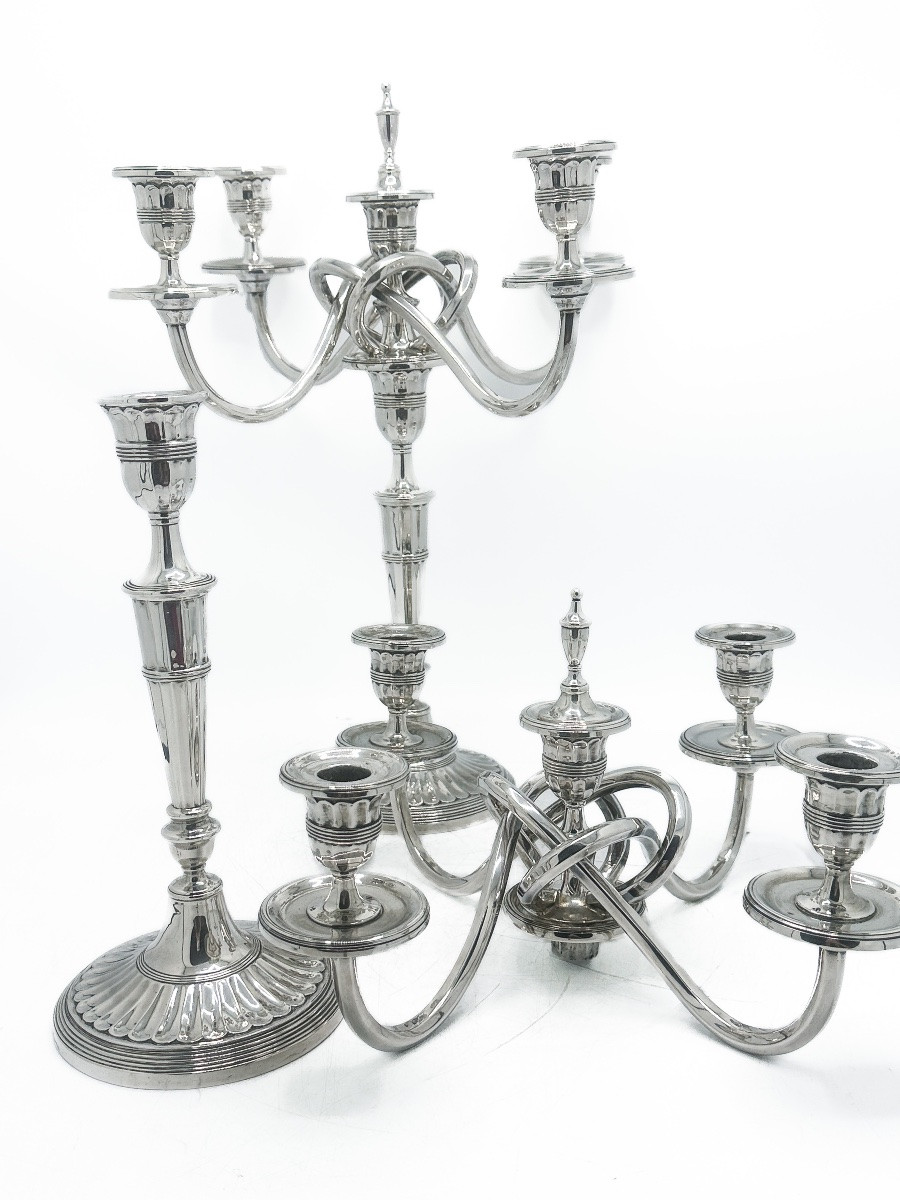 Pair Of Five-light Candelabra In Solid 934 Thousandths Silver, Porto, Early 20th Century -photo-2