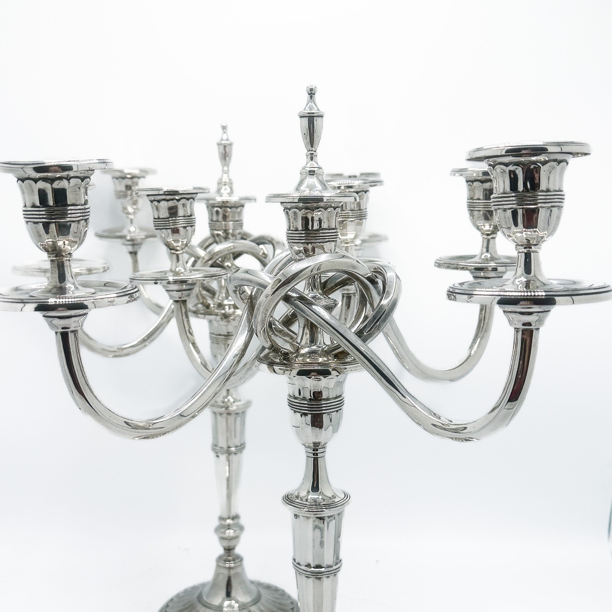Pair Of Five-light Candelabra In Solid 934 Thousandths Silver, Porto, Early 20th Century -photo-4