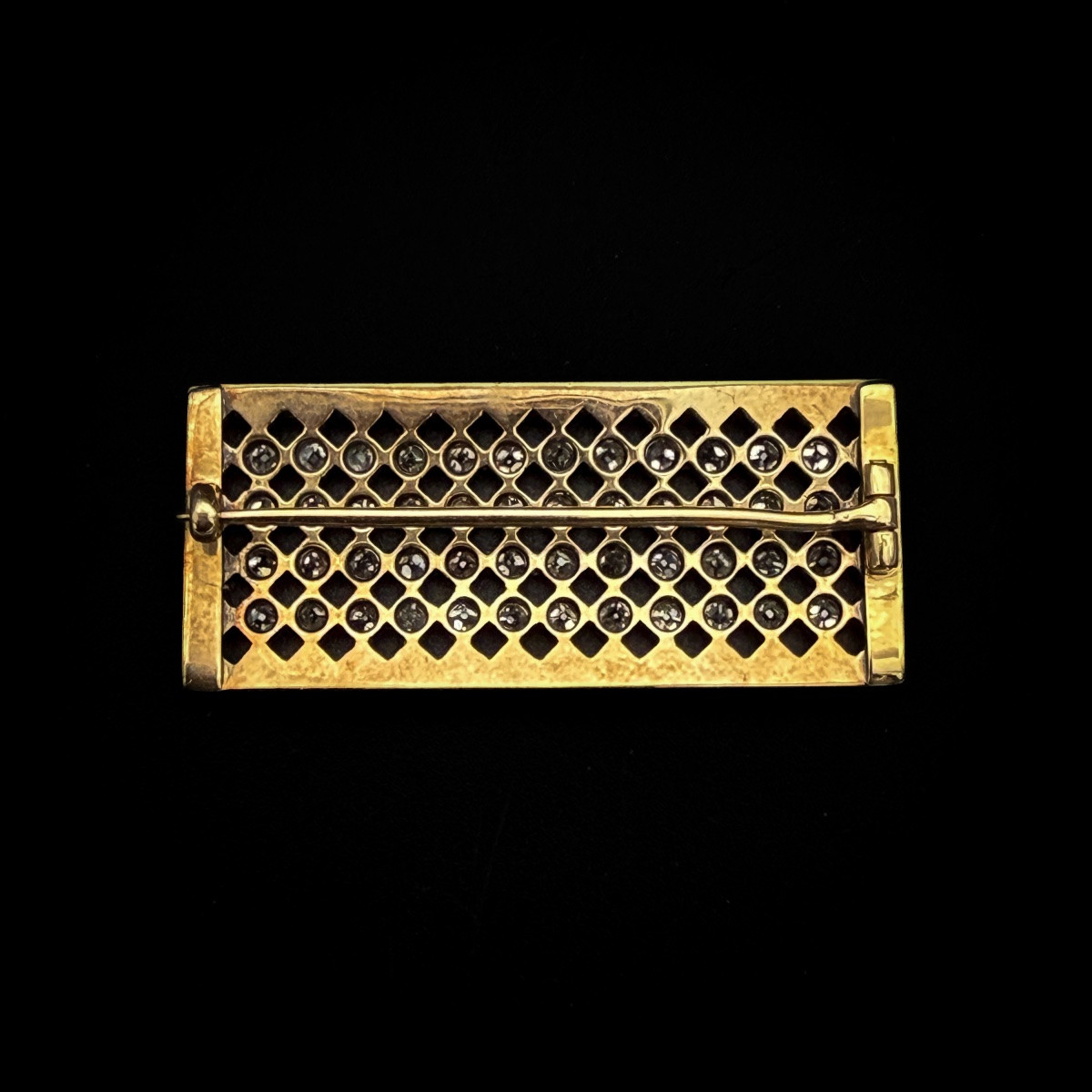 Broche rectangulaire Art Déco en or 18 carats et argent, sertie de diamants taille ancienne -photo-2