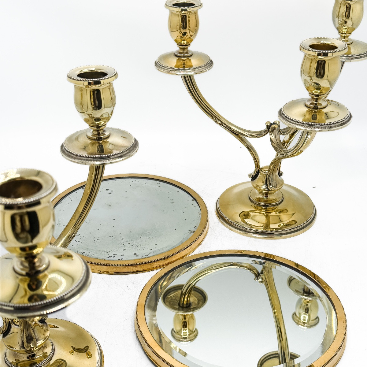 1. Title Wolfers, Silversmith – Pair Of Three-arm Vermeil Candelabra, “perle” Model, On Silver -photo-4