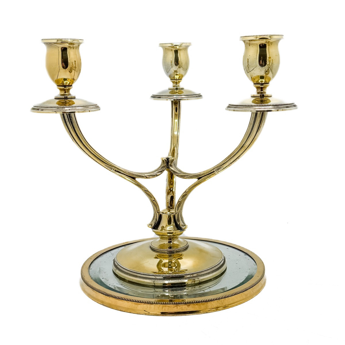 1. Title Wolfers, Silversmith – Pair Of Three-arm Vermeil Candelabra, “perle” Model, On Silver -photo-4