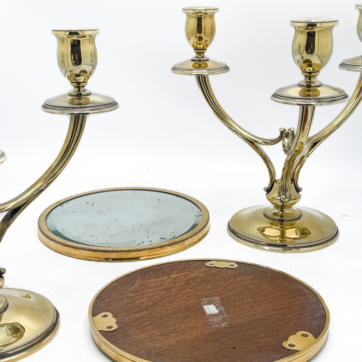 1. Title Wolfers, Silversmith – Pair Of Three-arm Vermeil Candelabra, “perle” Model, On Silver -photo-7