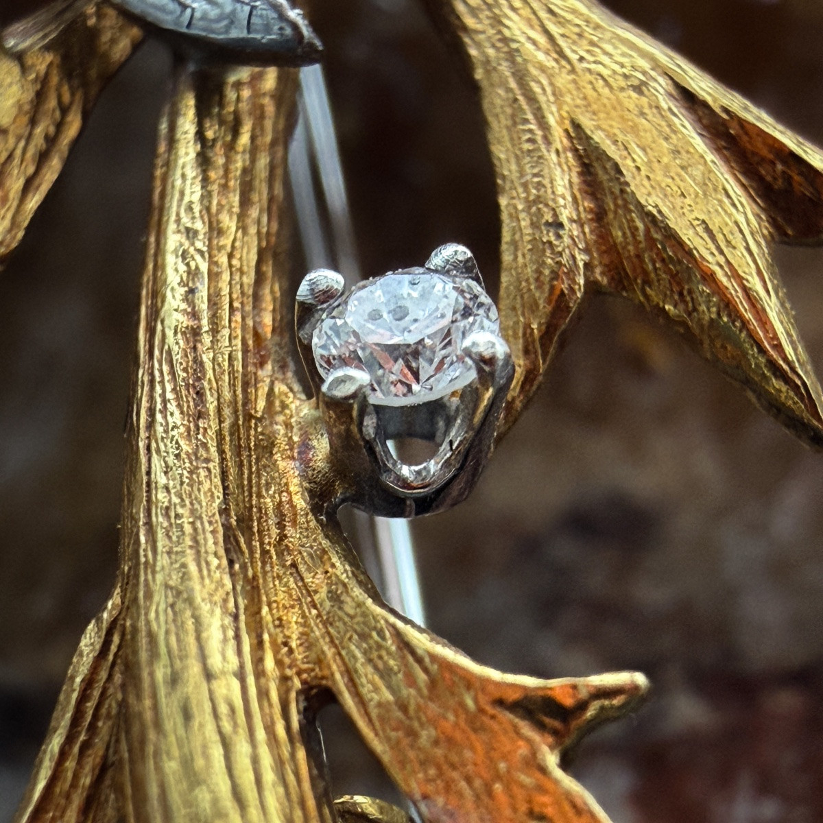 Vintage "sunflower" Brooch In 18-carat White And Yellow Gold, Diamond – Belgian Work, -photo-2