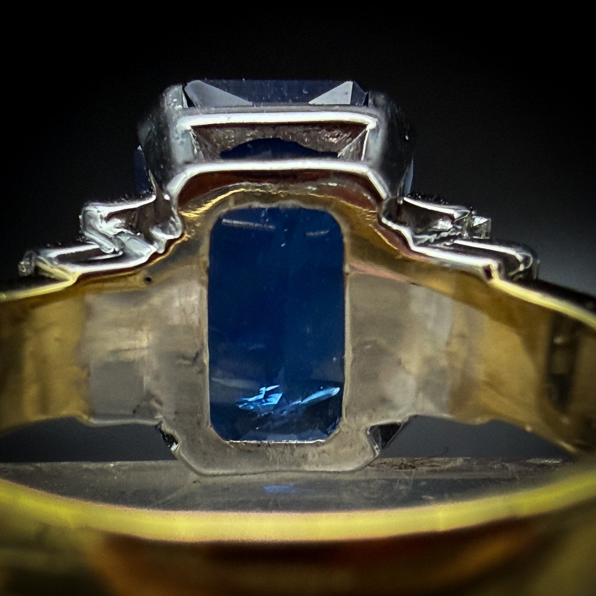 Bague vintage saphir naturel 11,00 carats – Origine Sri Lanka, diamants – -photo-5