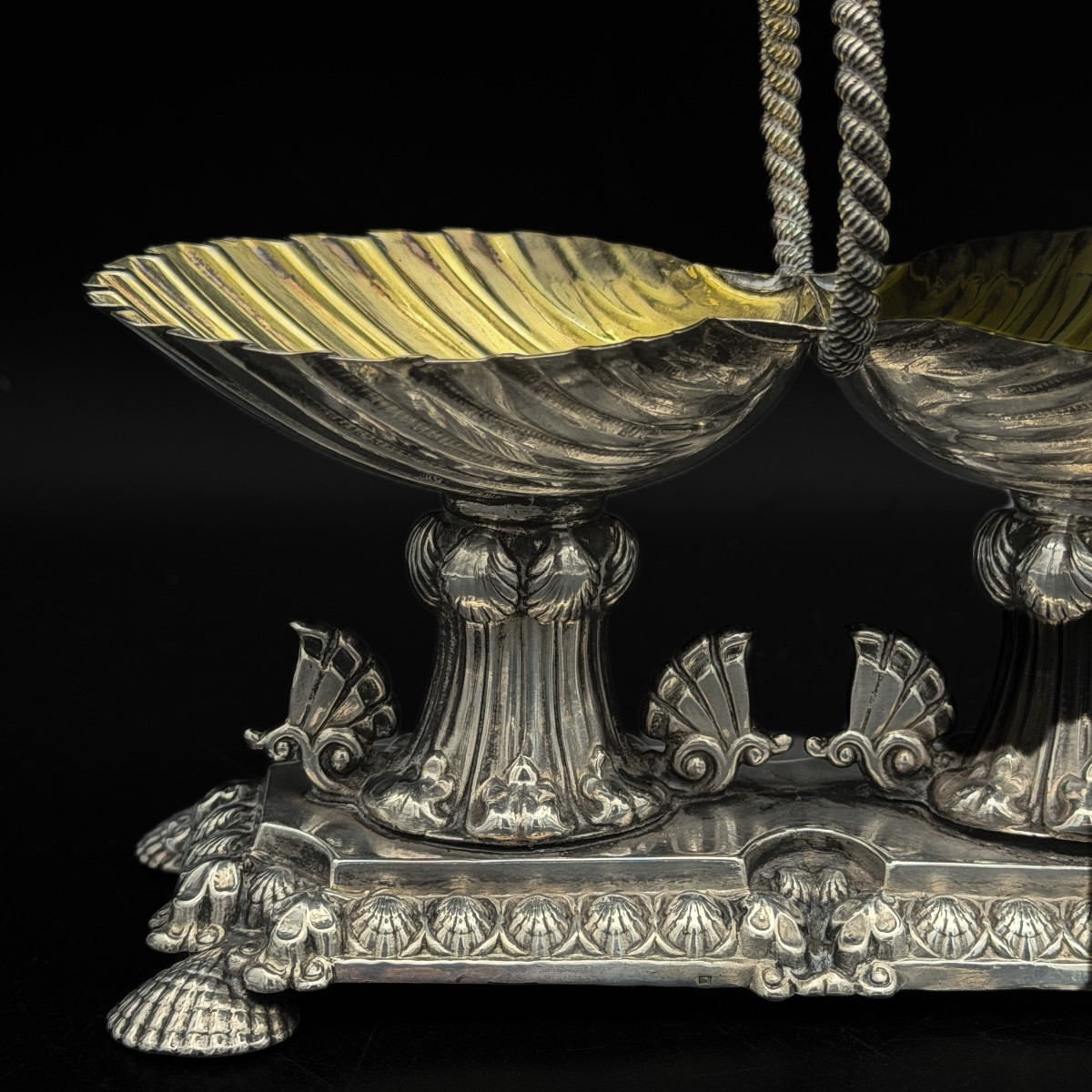 Froment-meurice – Double Salt Cellar, “shell” Model, In Gilded Silver, 19th Century  -photo-1