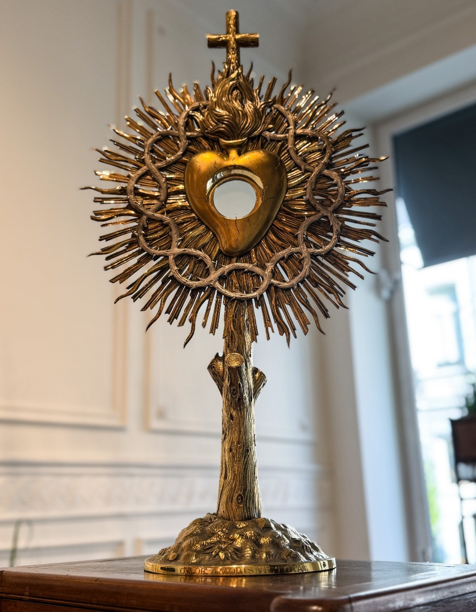 Important Sacred Heart Monstrance In Silver And Vermeil, Belgian Work From The Mid-19th Century.-photo-3