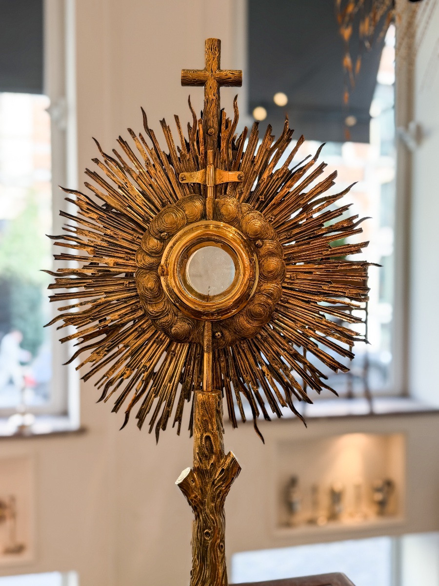 Important Sacred Heart Monstrance In Silver And Vermeil, Belgian Work From The Mid-19th Century.-photo-6