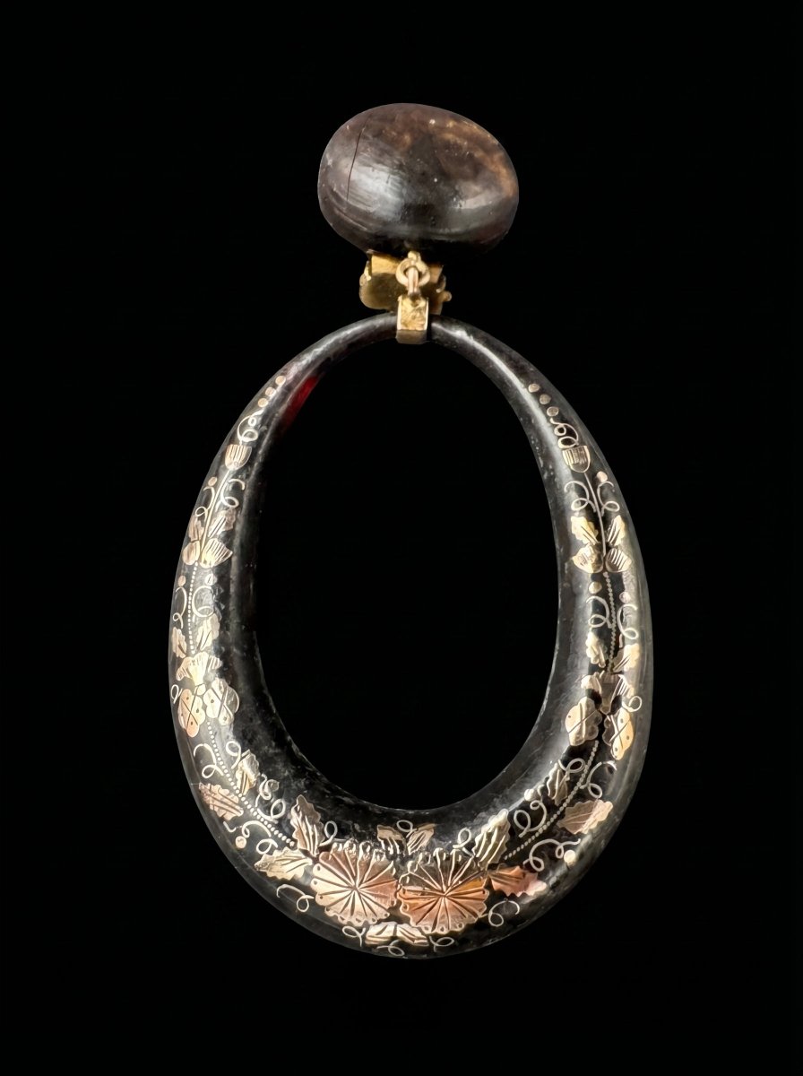 Pair Of "tortoiseshell Piqué" Earrings – Napoleon III Era-photo-3