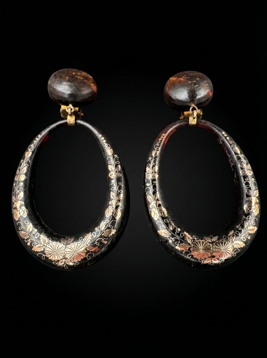 Pair Of "tortoiseshell Piqué" Earrings – Napoleon III Era-photo-4