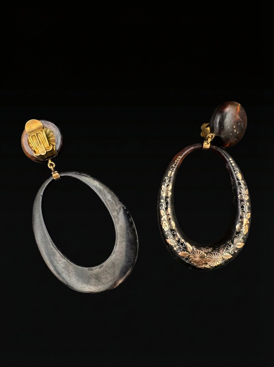 Pair Of "tortoiseshell Piqué" Earrings – Napoleon III Era-photo-1