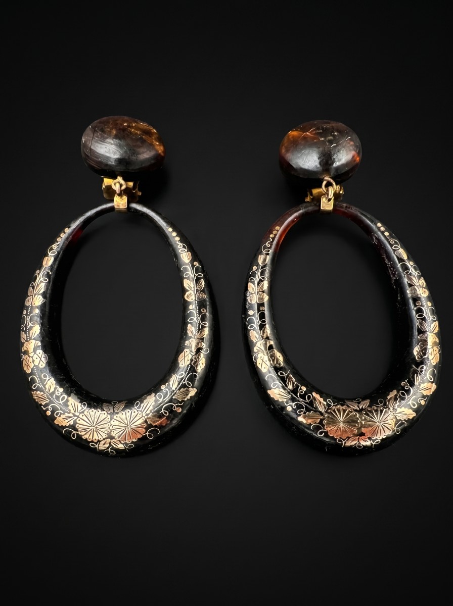 Pair Of "tortoiseshell Piqué" Earrings – Napoleon III Era