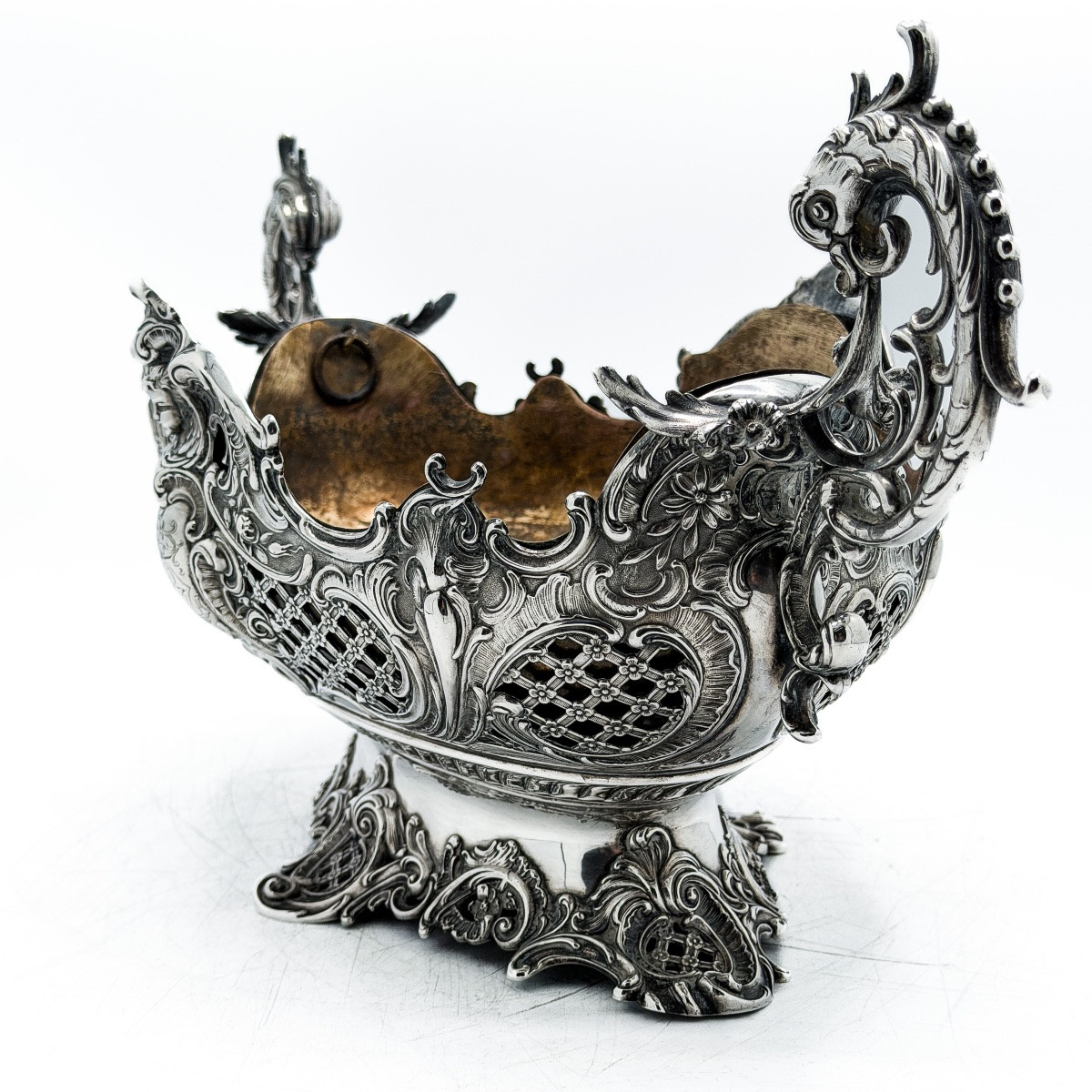 Large Louis XV Rococo Silver Jardinière 800 Thousandths, Germany Late XIXᵉ Century-photo-3
