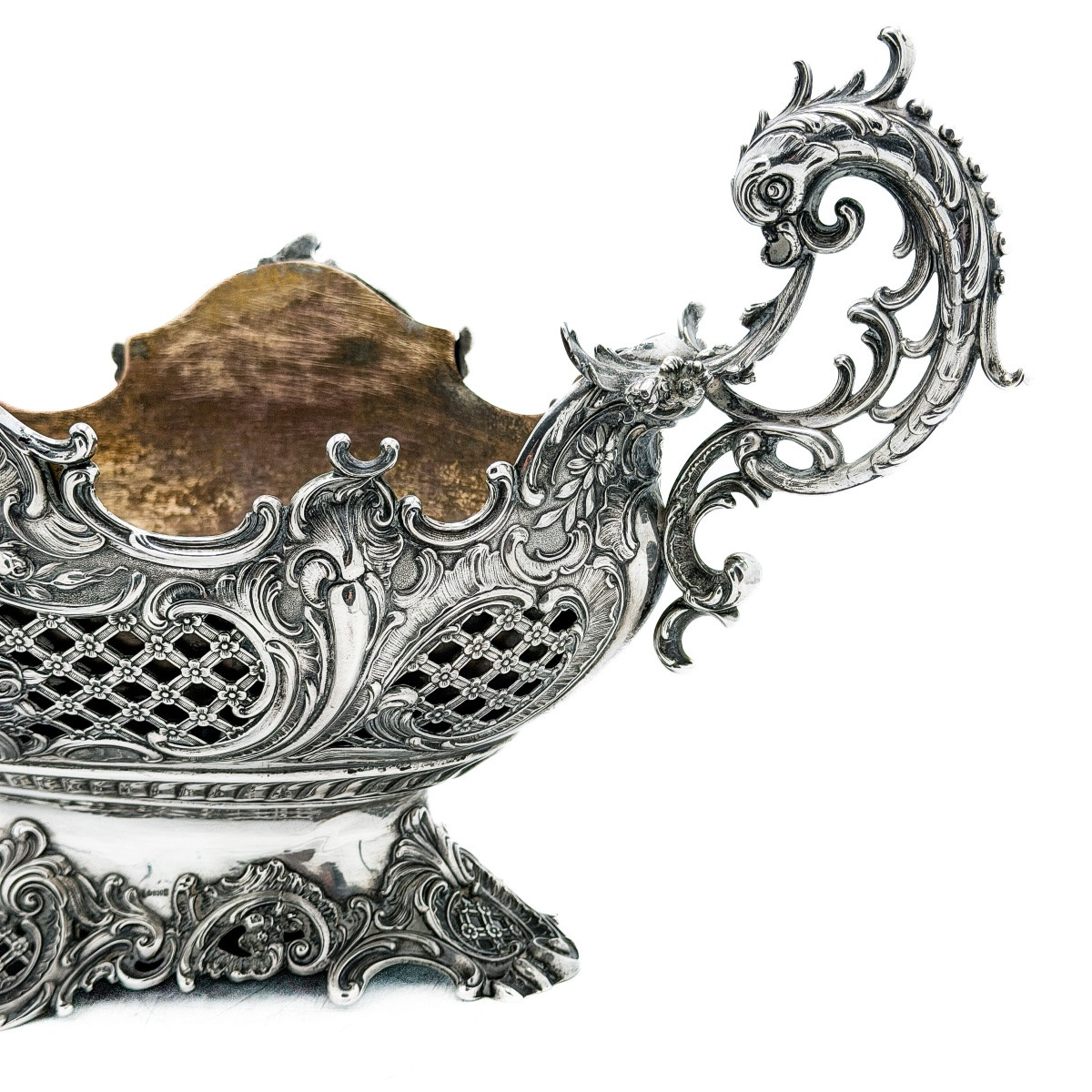 Large Louis XV Rococo Silver Jardinière 800 Thousandths, Germany Late XIXᵉ Century-photo-7