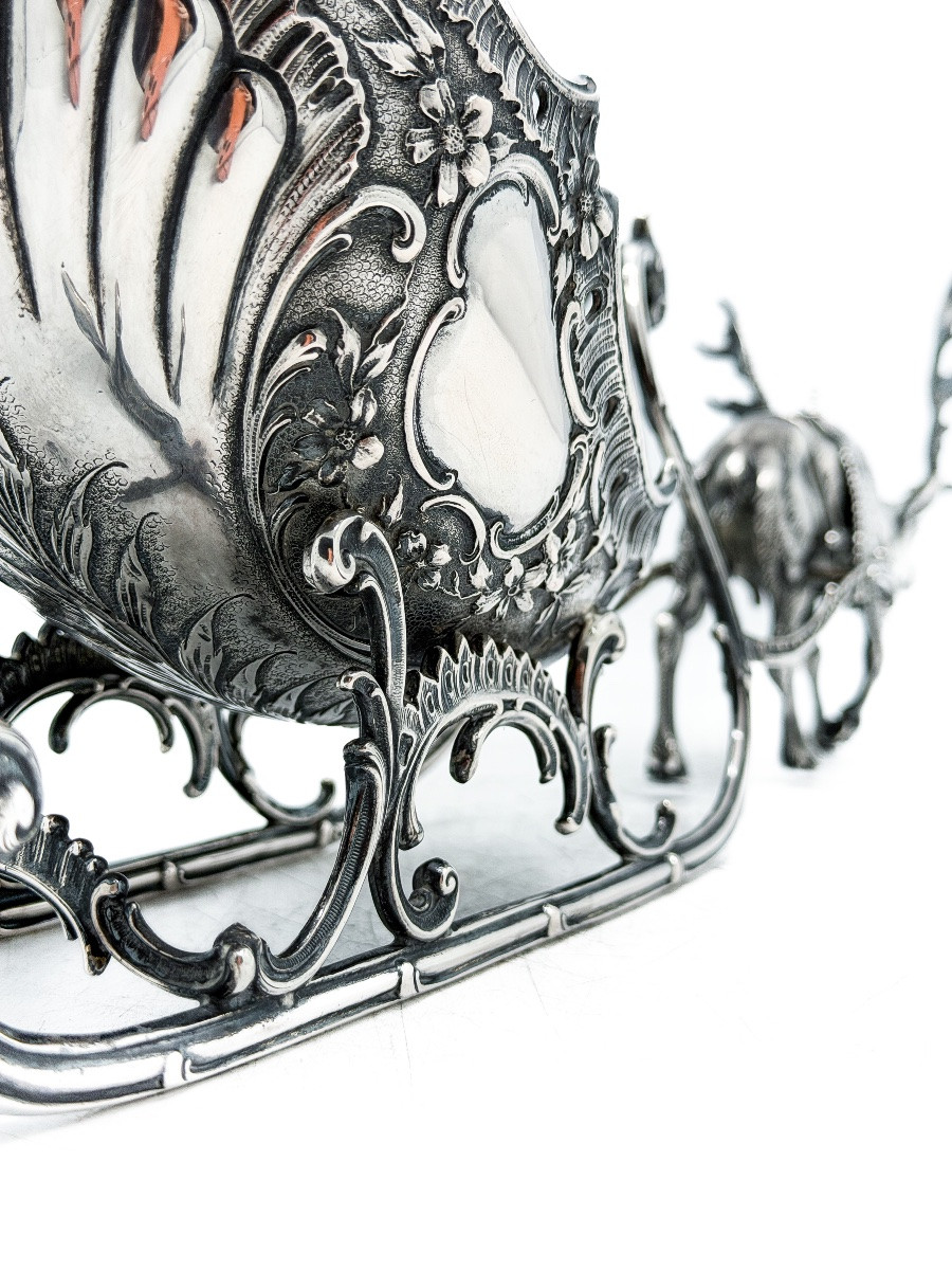 Table Bottle Holder In Solid Silver 800 Thousandths Depicting A Sleigh Pulled By A Reindeer,-photo-5
