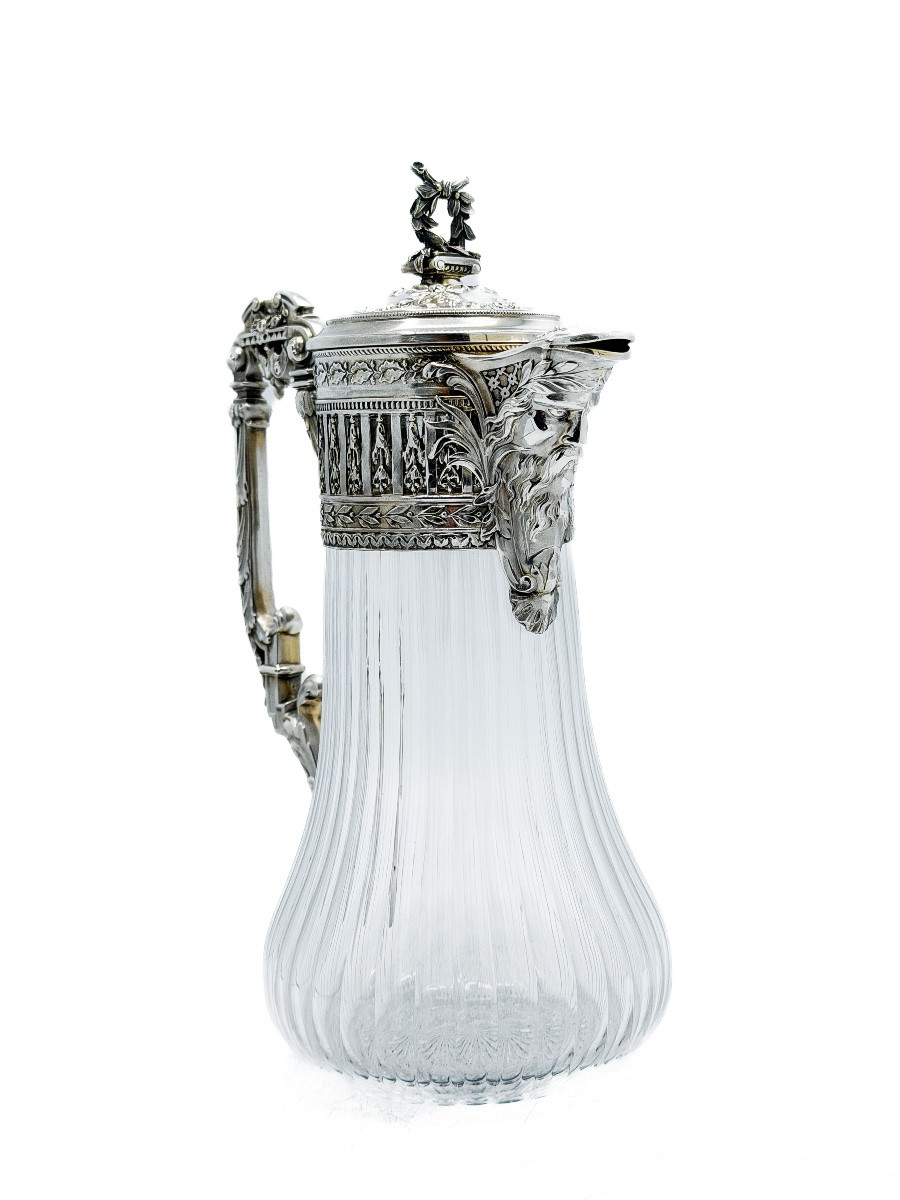 émile Puiforcat - Large Wine Decanter In 950 Thousandths Sterling Silver And Cut Crystal,-photo-2
