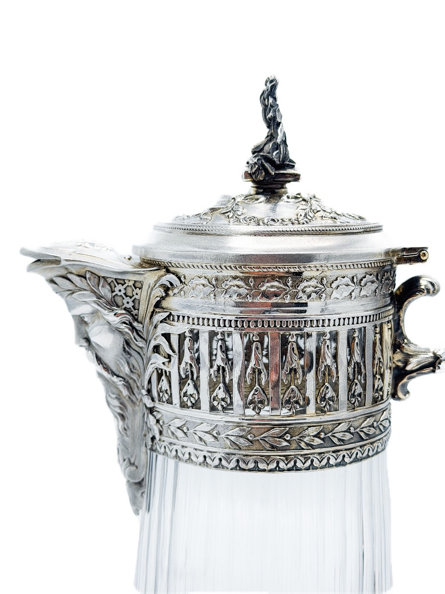 émile Puiforcat - Large Wine Decanter In 950 Thousandths Sterling Silver And Cut Crystal,-photo-3