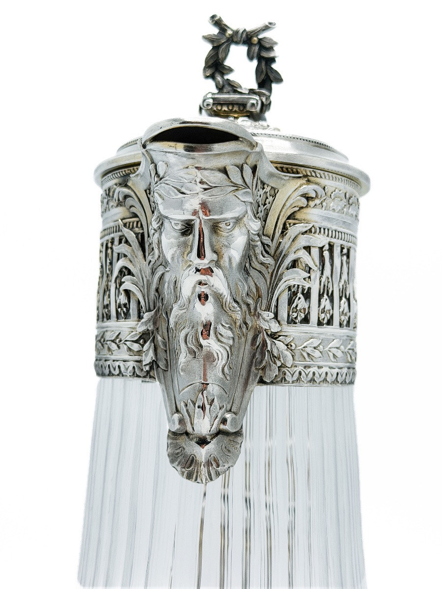 émile Puiforcat - Large Wine Decanter In 950 Thousandths Sterling Silver And Cut Crystal,-photo-4