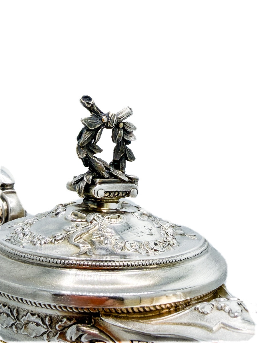 émile Puiforcat - Large Wine Decanter In 950 Thousandths Sterling Silver And Cut Crystal,-photo-1