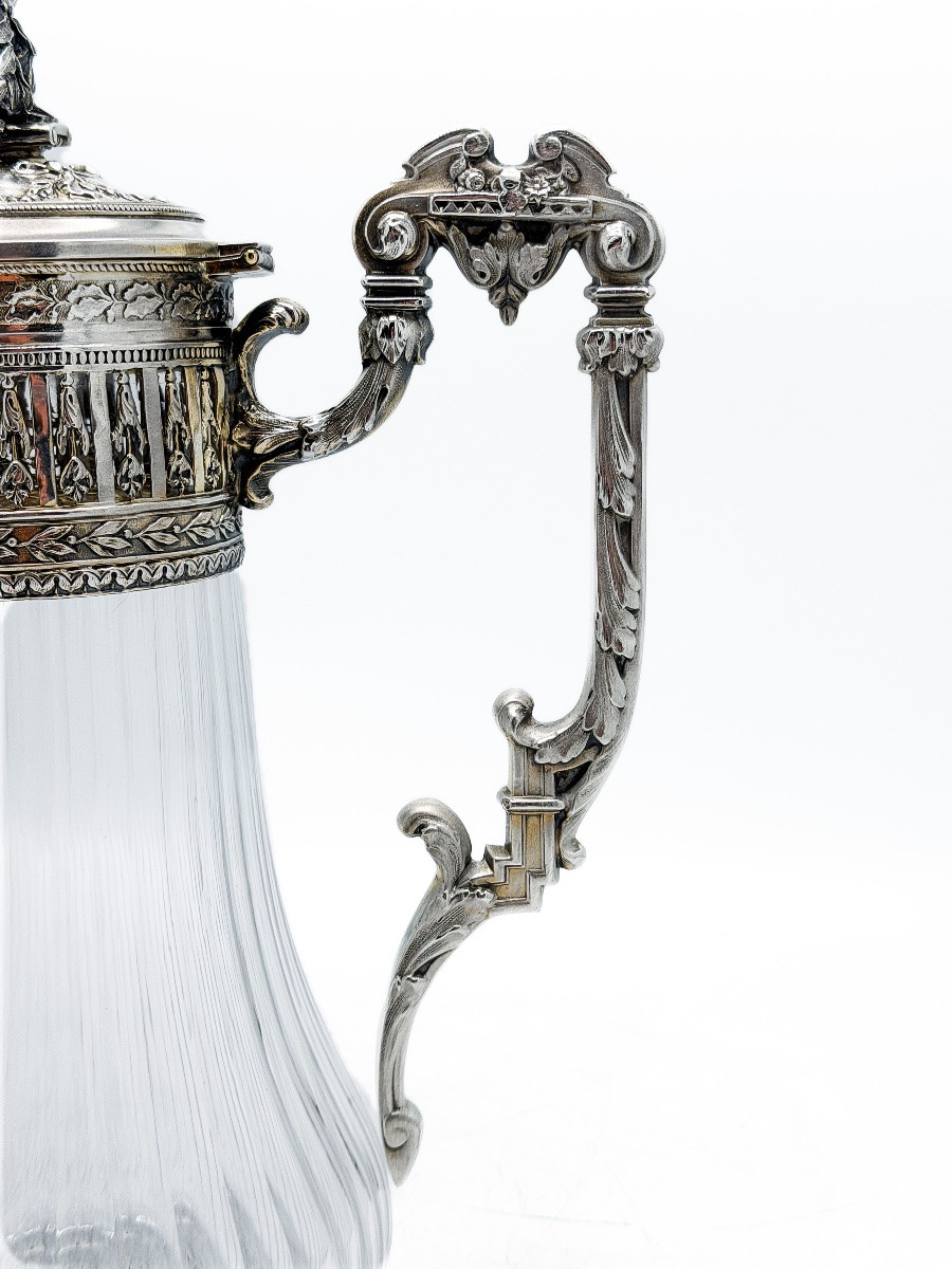émile Puiforcat - Large Wine Decanter In 950 Thousandths Sterling Silver And Cut Crystal,-photo-3