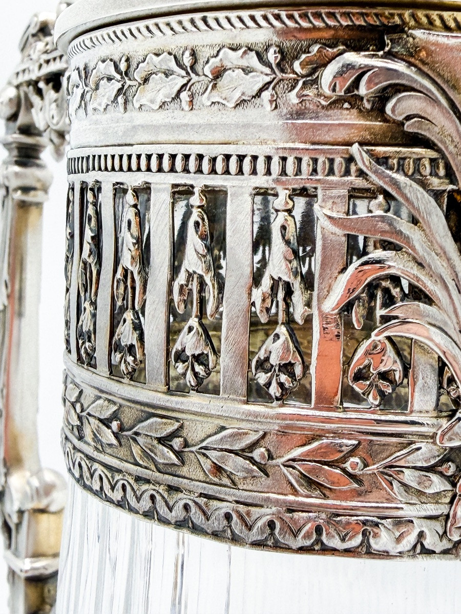 émile Puiforcat - Large Wine Decanter In 950 Thousandths Sterling Silver And Cut Crystal,-photo-4