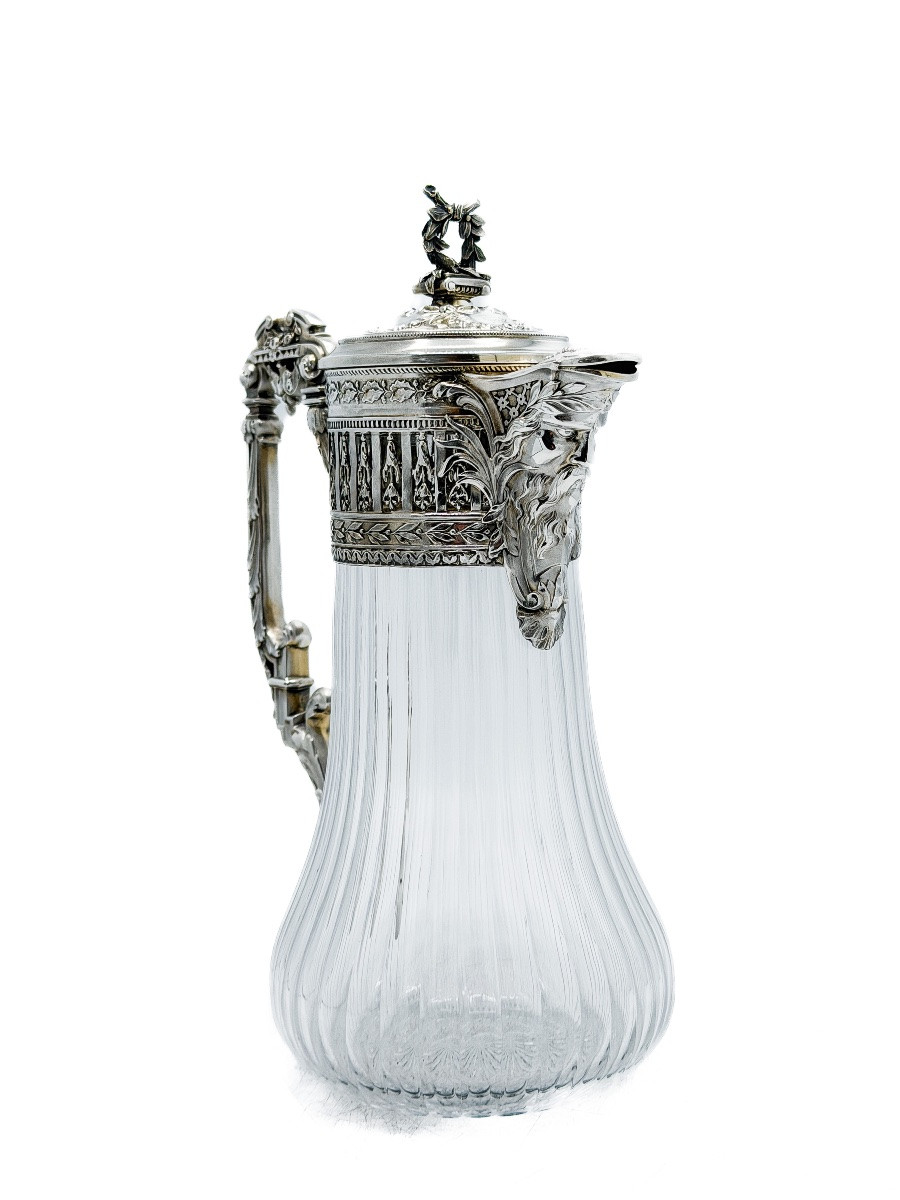 émile Puiforcat - Large Wine Decanter In 950 Thousandths Sterling Silver And Cut Crystal,-photo-6