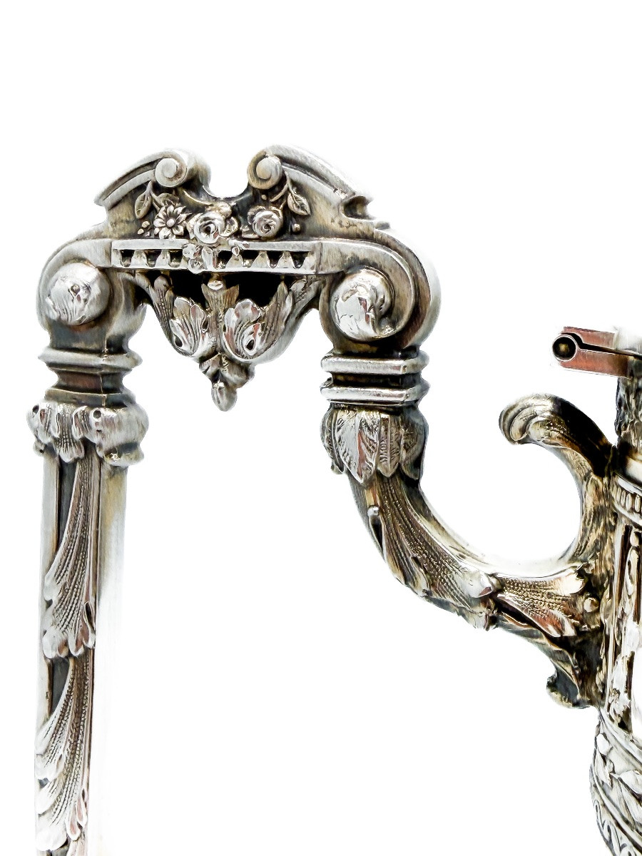 émile Puiforcat - Large Wine Decanter In 950 Thousandths Sterling Silver And Cut Crystal,-photo-7