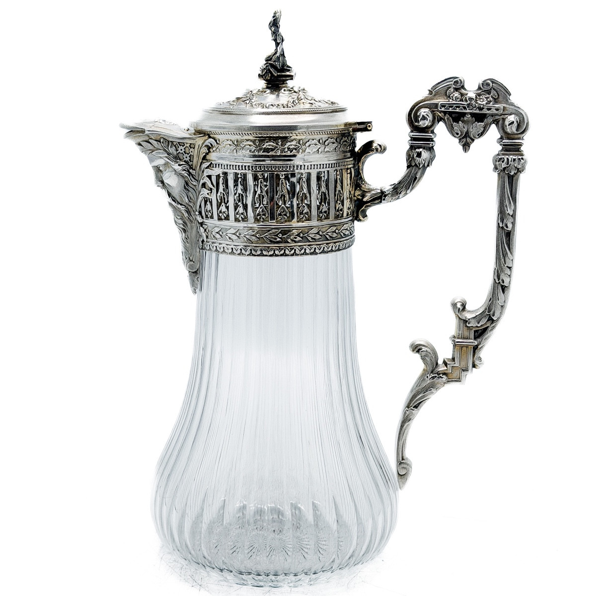 émile Puiforcat - Large Wine Decanter In 950 Thousandths Sterling Silver And Cut Crystal,