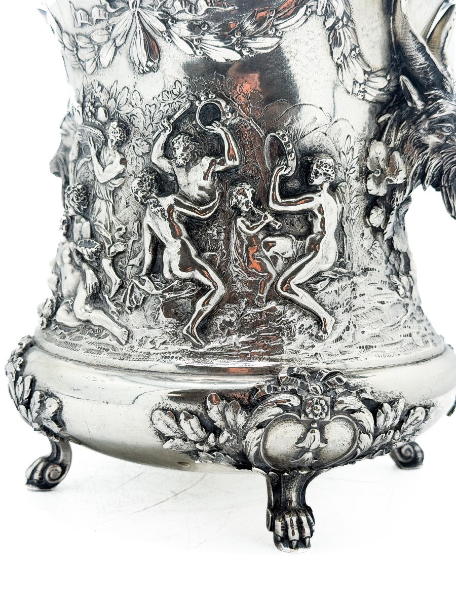 Paire de grands rafraîchissoirs à champagne aux bacchanales par Simon Rosenau, Hanau – Argent -photo-3